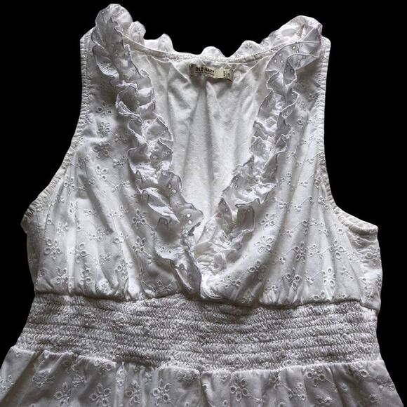 Old Navy White 100% Cotton Dress Sleeveless V neck elastic at waist Small - Picture 9 of 9